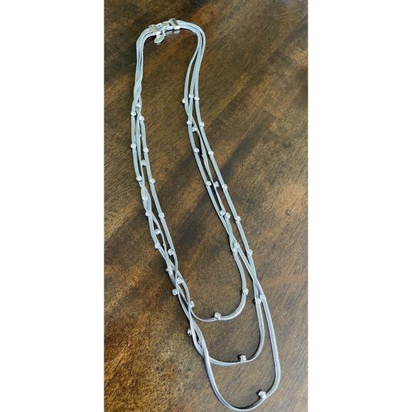 Vintage Ann Taylor Necklace Silver Tone Multi Strand Rhinestone Signed - Picture 5 of 6